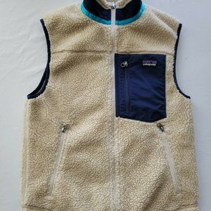 Patagonia Men Classic Retro X Vest Deep Pile Fleece XS Natural Brown & Blue